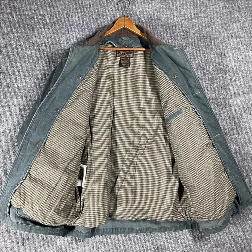 VINTAGE Eddie Bauer Chore Jacket Men L Green Goose Down Removable Liner Dad coat - Picture 12 of 16